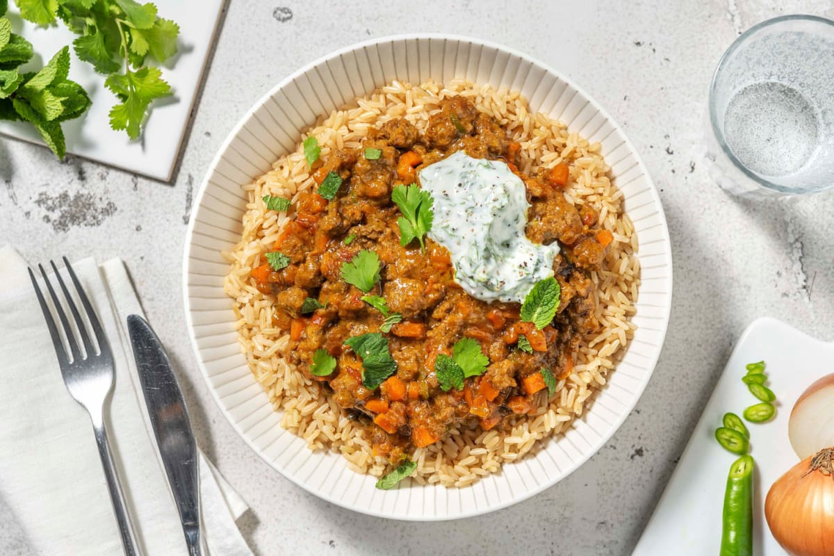 Curry met rundergehakt en bruine rijst