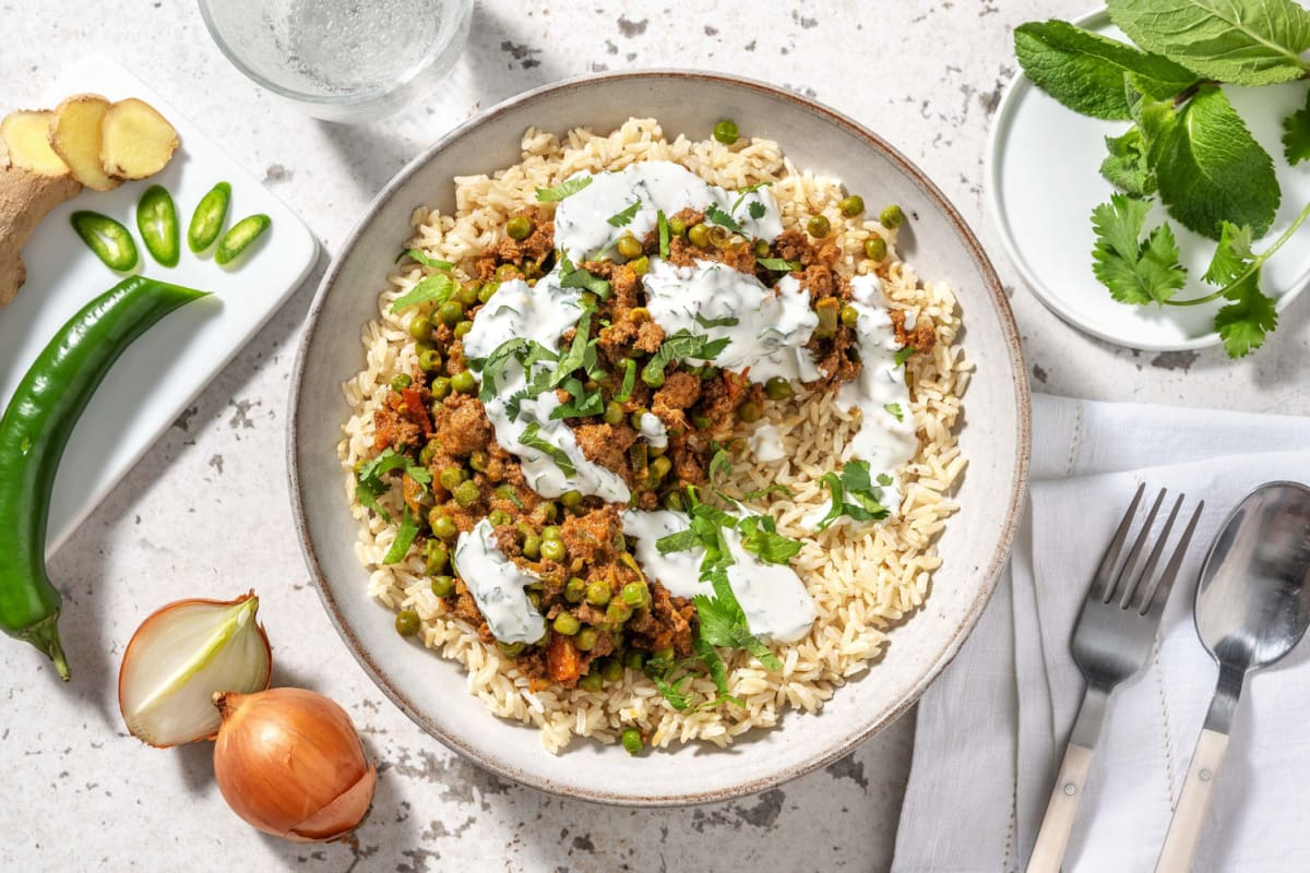 Keema curry met bruine rijst