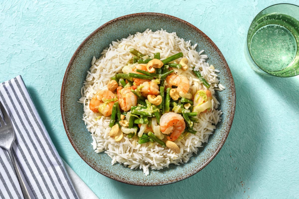 Groene curry met garnalen en rijst