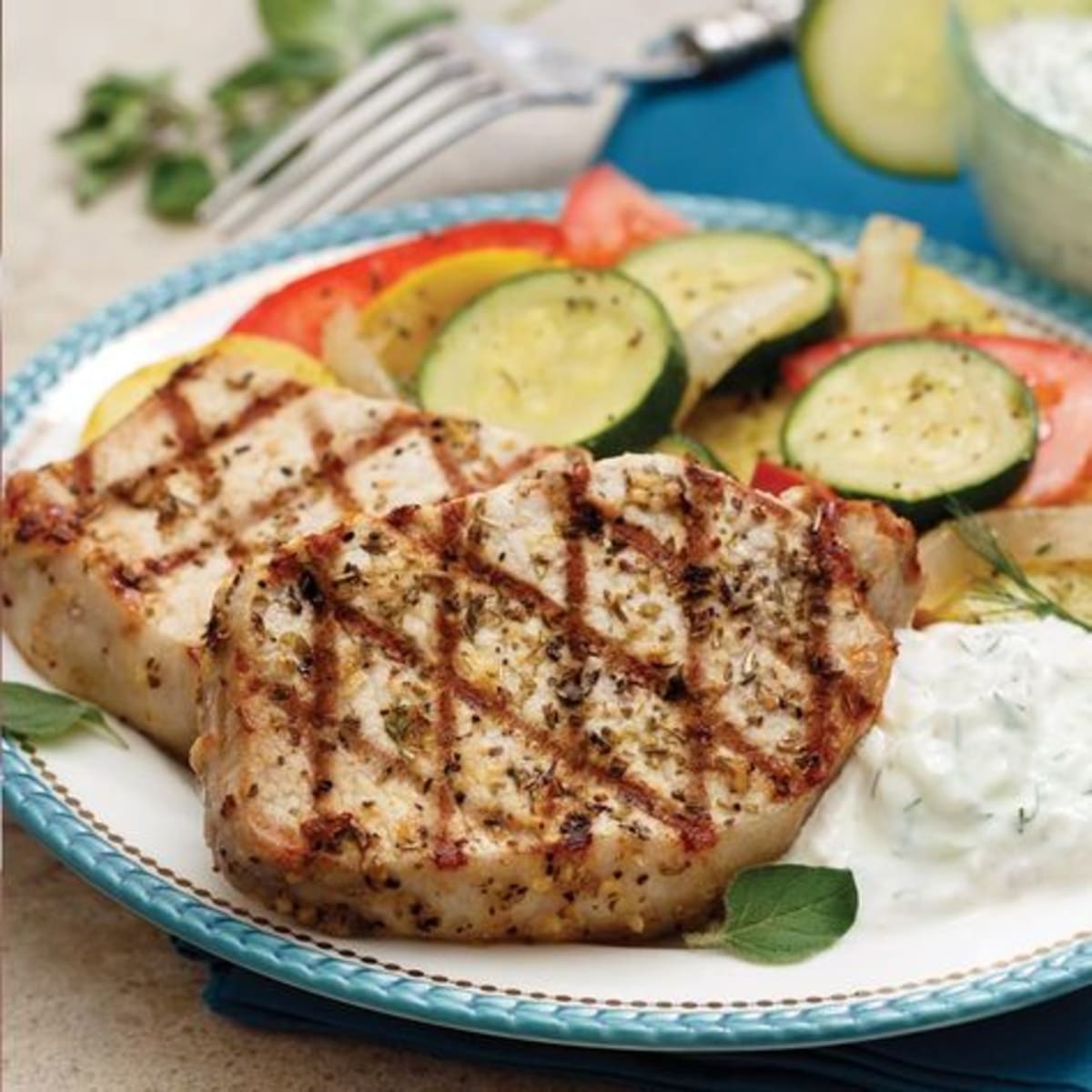 Greek-Style Pesto Pork Chops