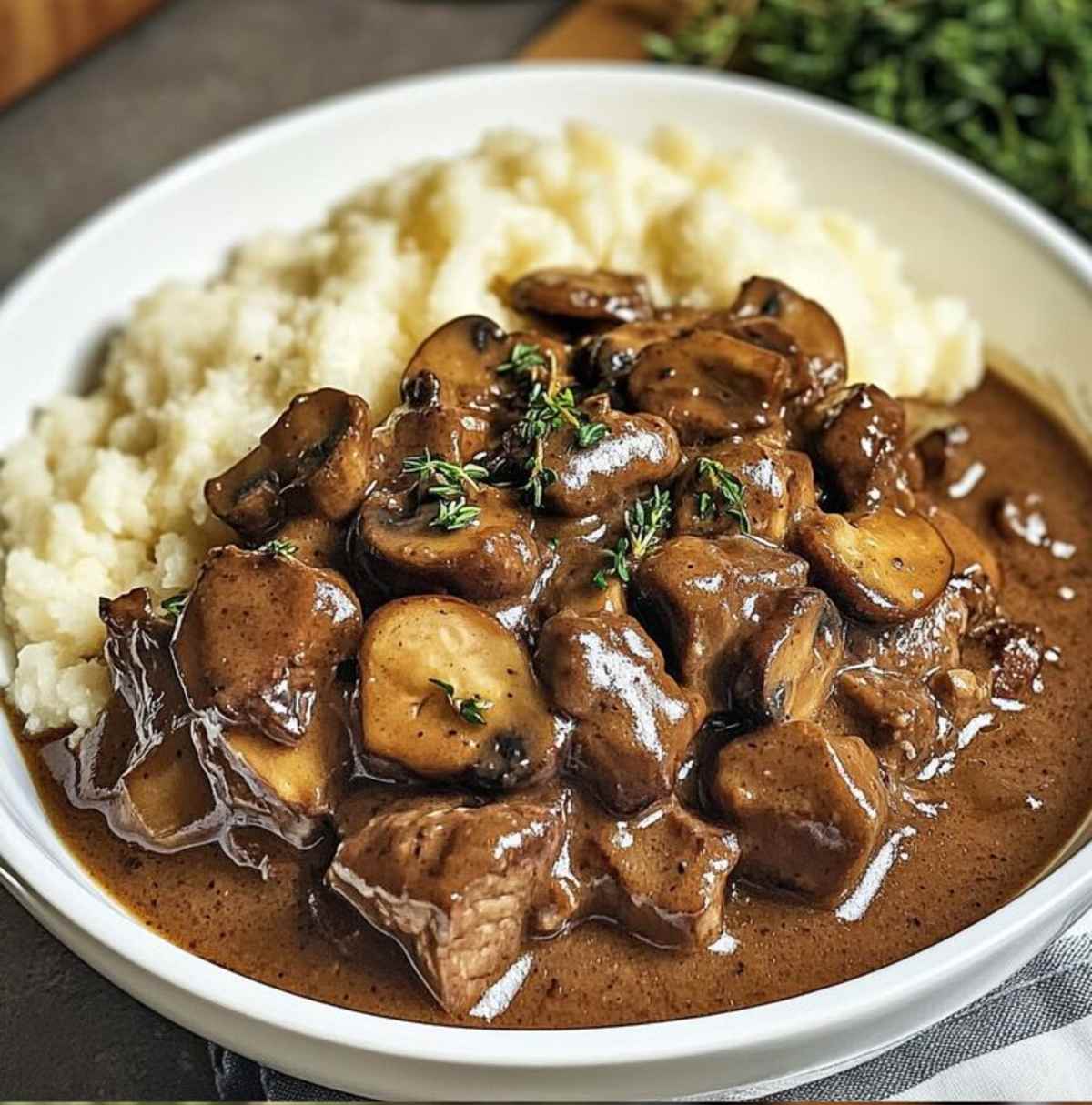 SuperQuick Saucy Shaved Beef on Truffle Mash