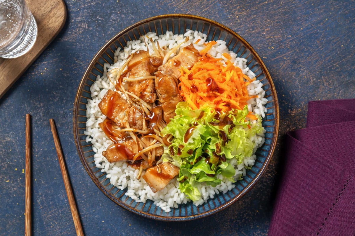 Dés de flanc de porc à la coréenne & carotte à l'aigre-douce