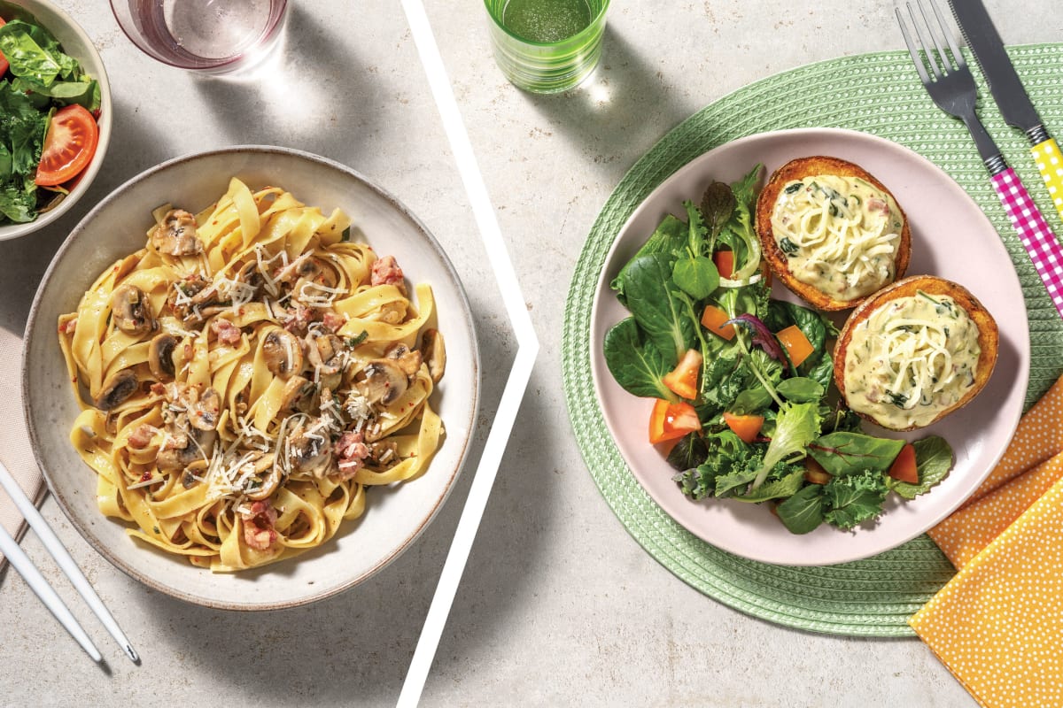 Bacon, Mushroom & Sage Pasta with Garden Salad