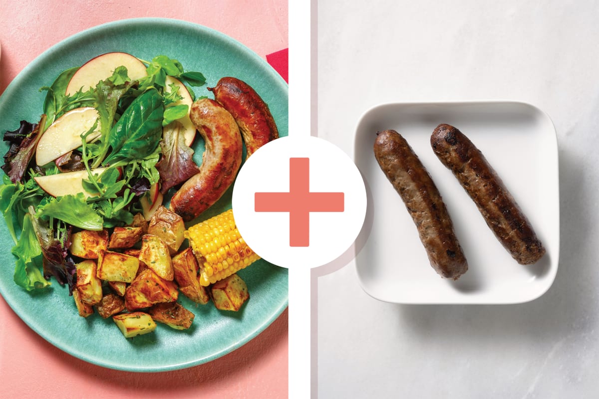 Easy Double Beef Sausages & Garlicky Corn Cobs