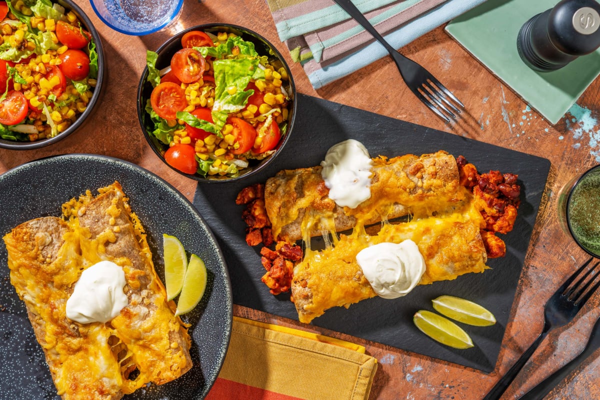 Double Cheese, Chicken and Chorizo Enchiladas