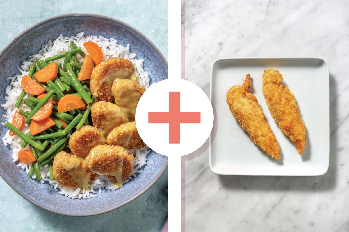 Double Plant-Based Crumbed Chick'n & Garlic Rice