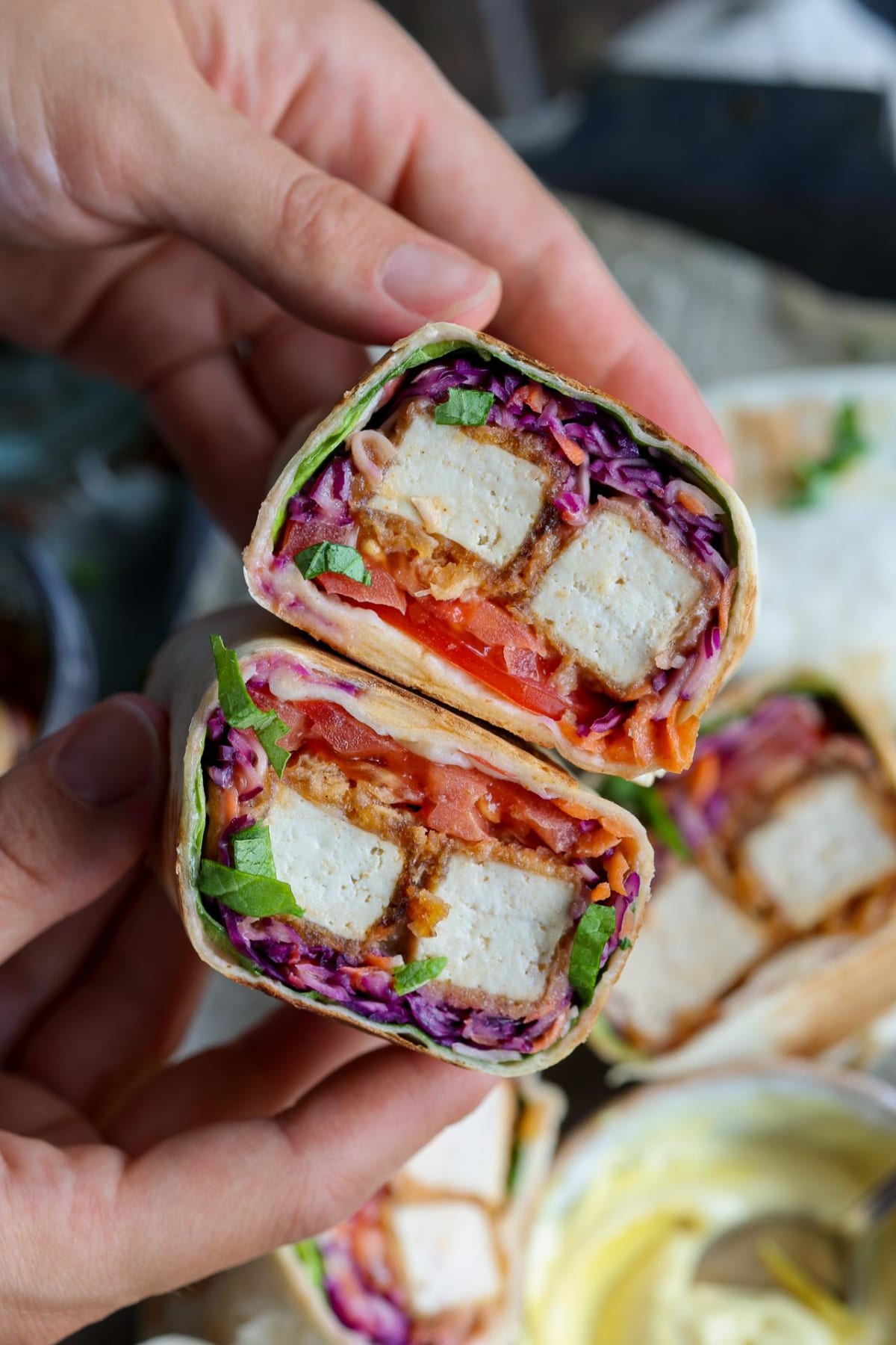 Hot-Honey Tofu and Creamy Slaw Wraps