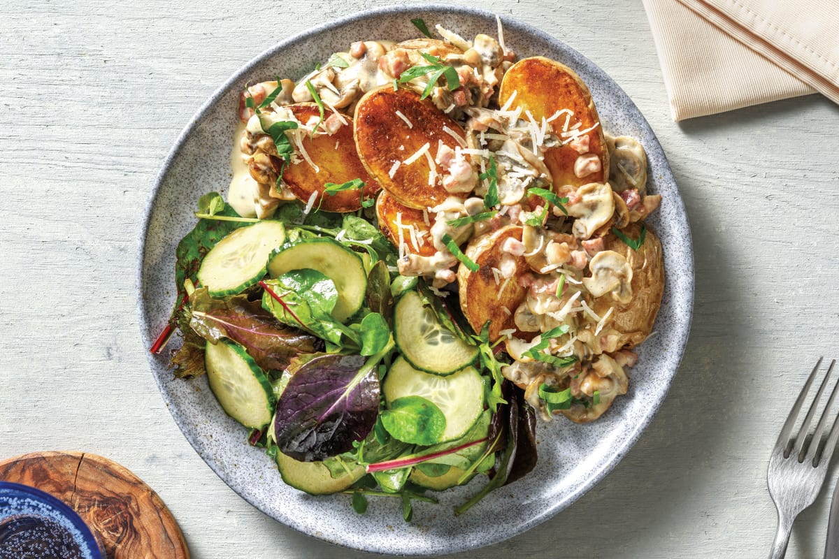 Easy Bacon, Mushroom & Sour Cream Jacket Potatoes