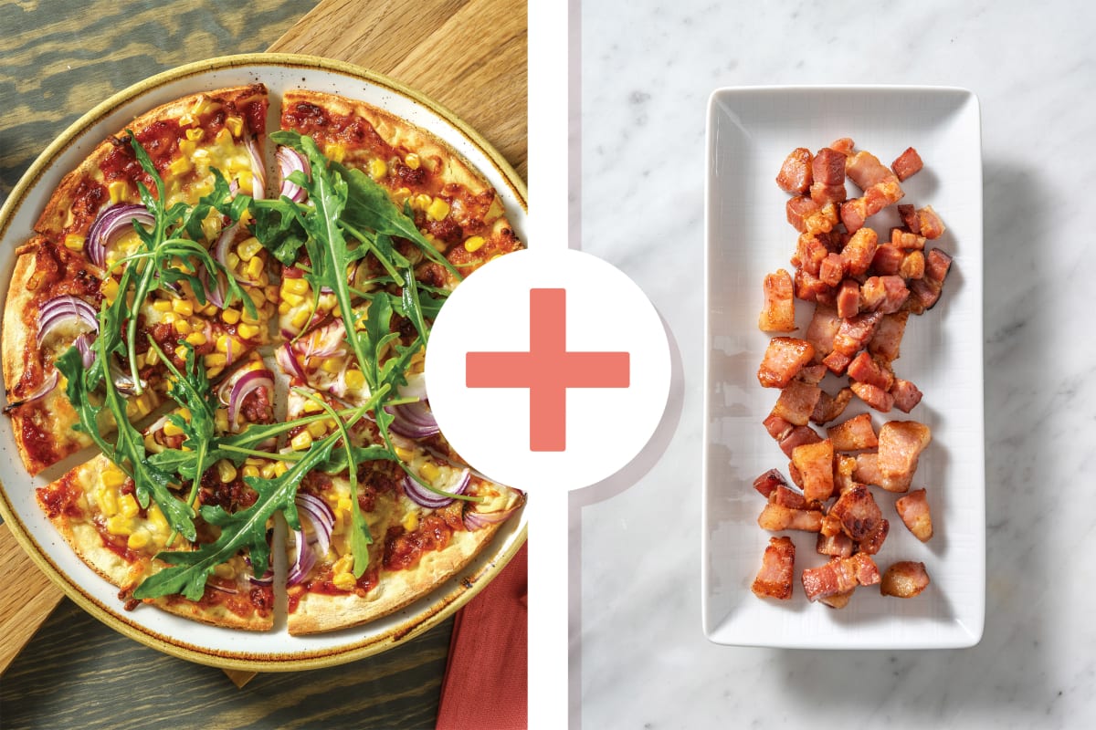 Easy BBQ Double Bacon & Sweetcorn Pizza