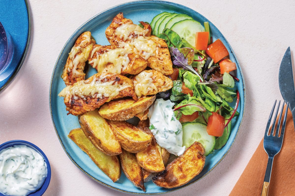 Cheesy Spiced Chicken & Potato Wedges