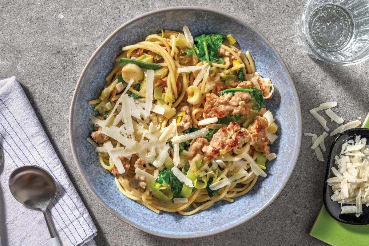 Creamy Pork & Leek Spaghetti