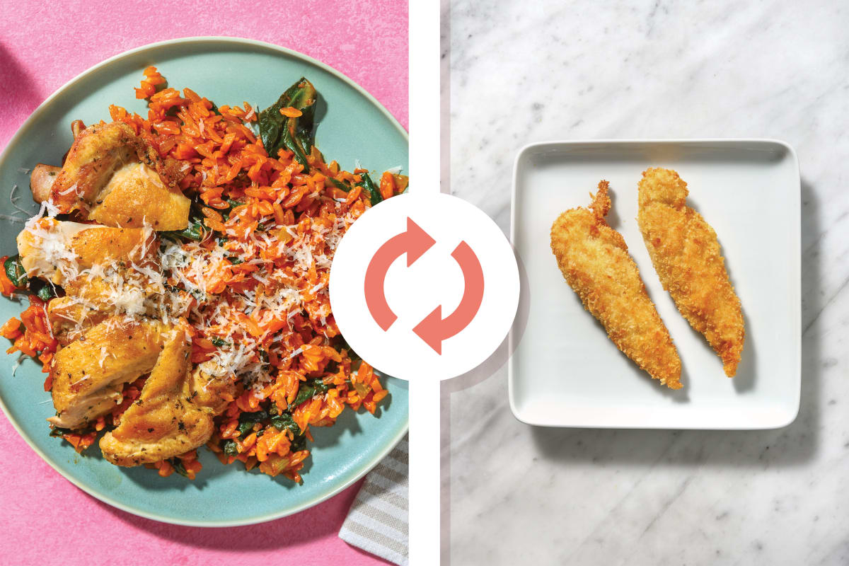 Easy Italian-Style Plant-Based Crumbed Chick'n Risoni Bake