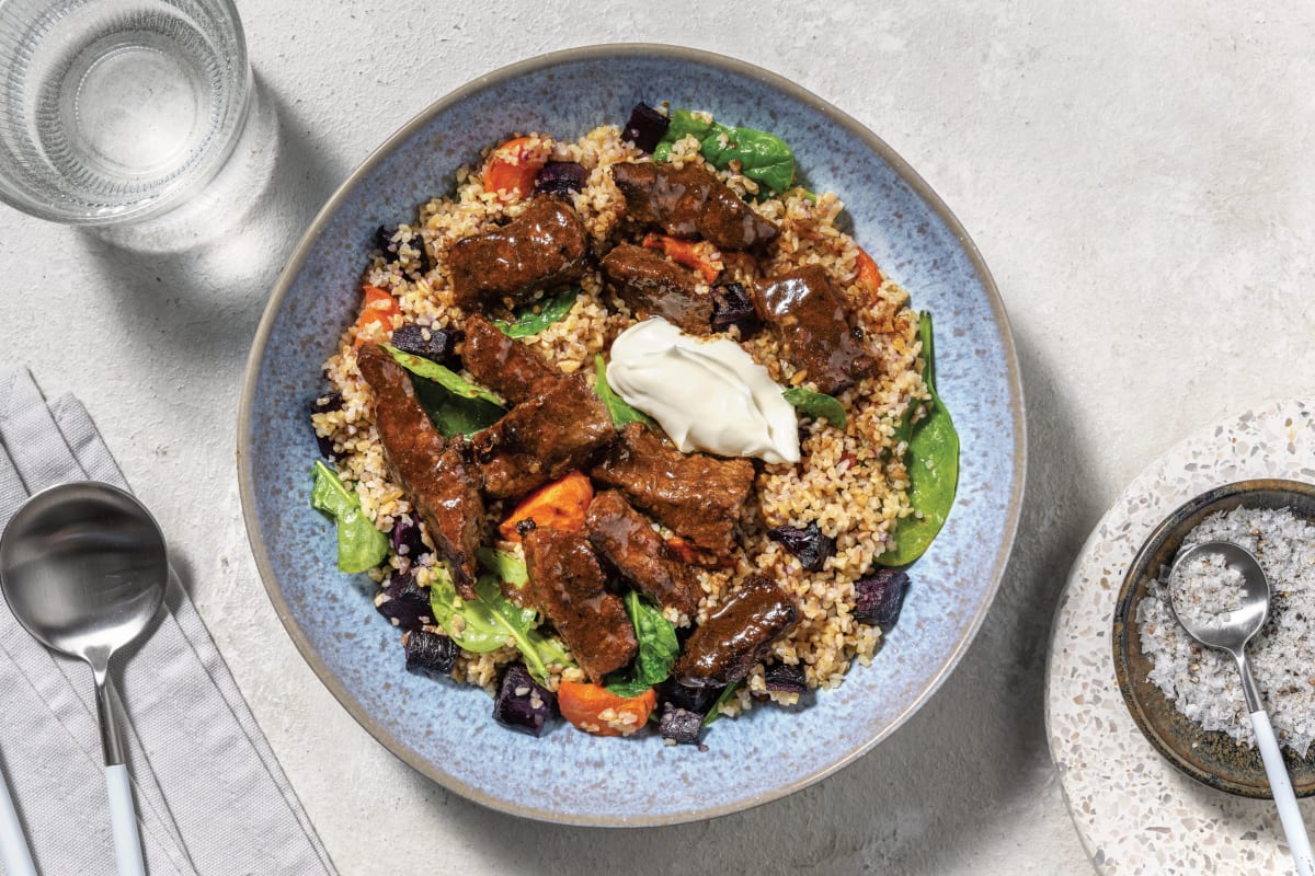 Easy Middle Eastern Beef & Bulgur Bowl