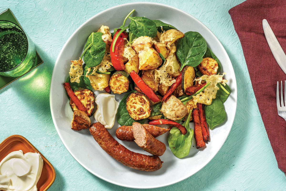 Easy Pork Sausage & Veggie Traybake