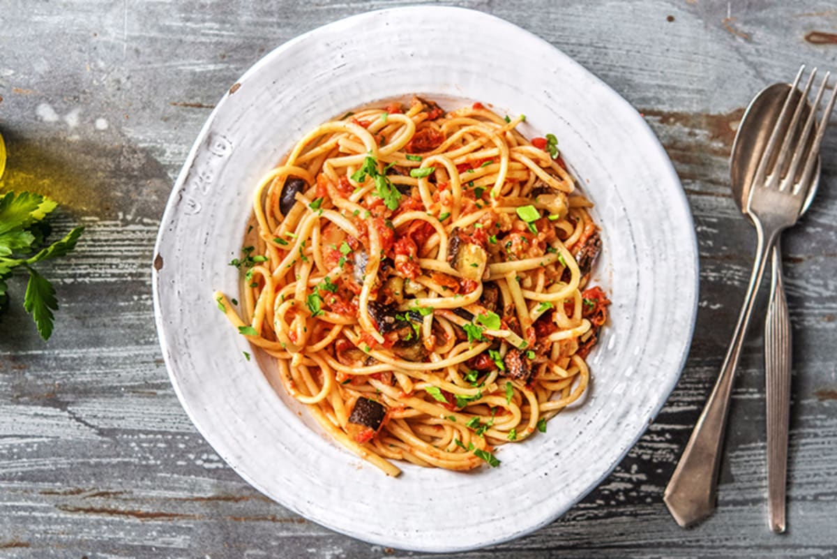 Eggplant and Sun-Dried Tomato Linguine