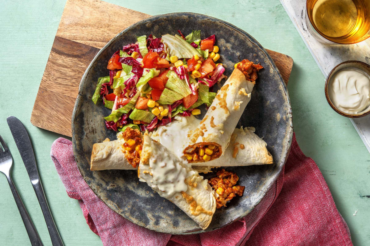 Enchilada's met  kipgehakt en mais