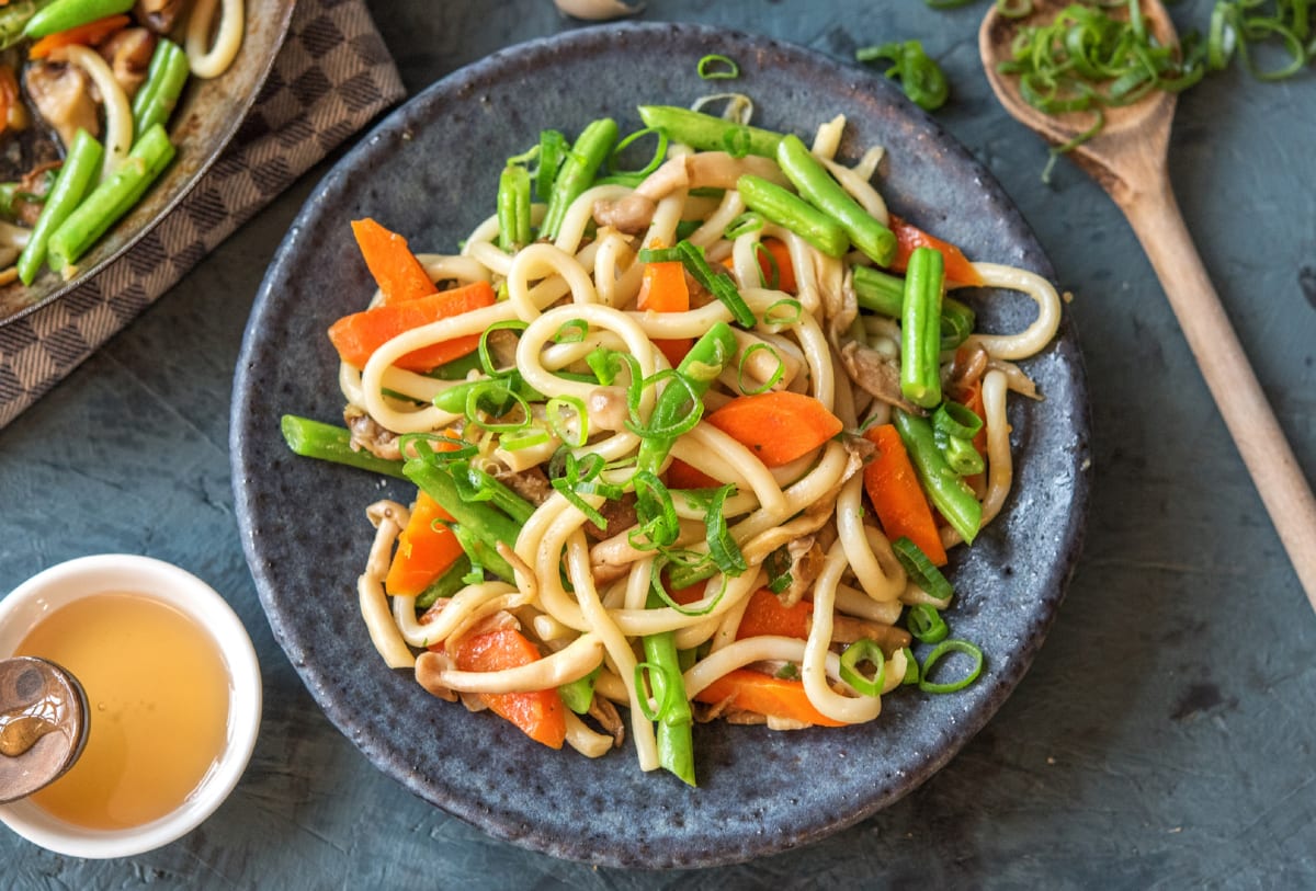 Enoki Mushroom and Udon Noodle Stir Fry