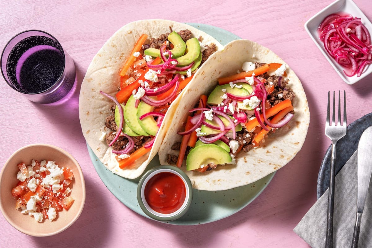 Fajitas met rundergehakt, avocado en tomatensalsa