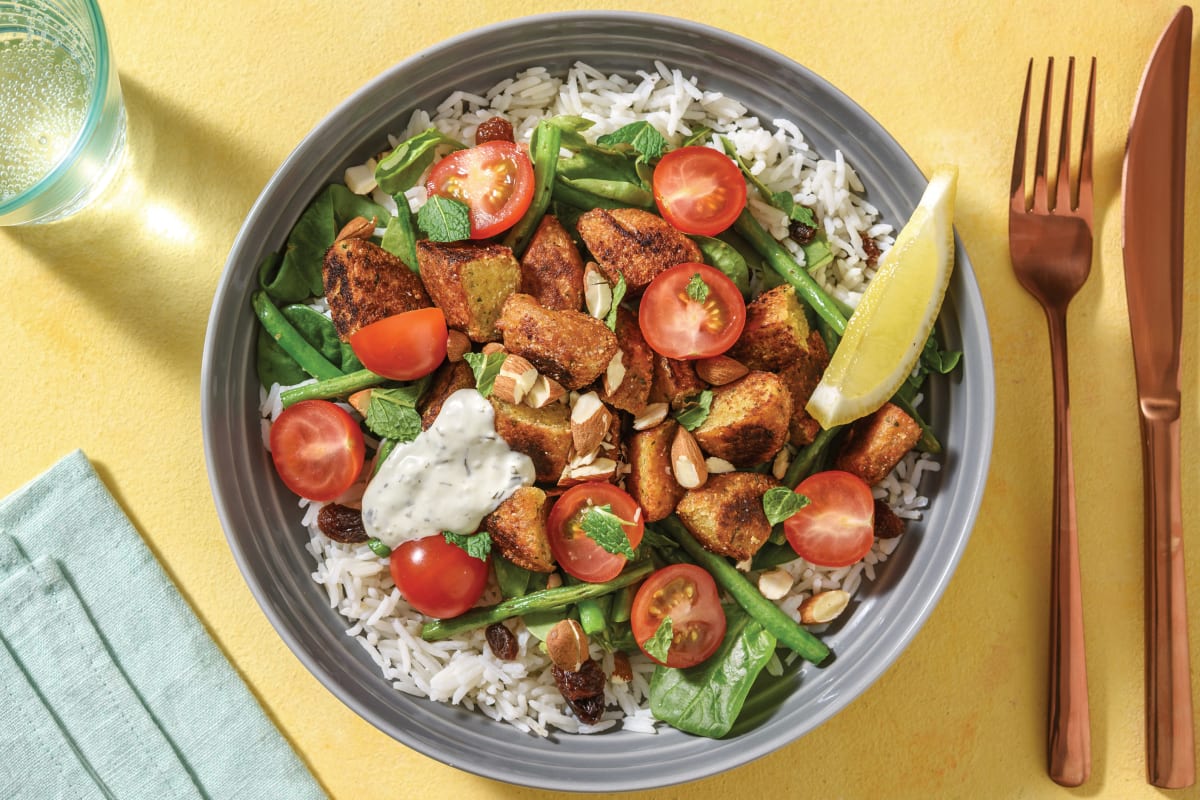 Falafel Rice Bowl with Almonds & Herby Yoghurt
