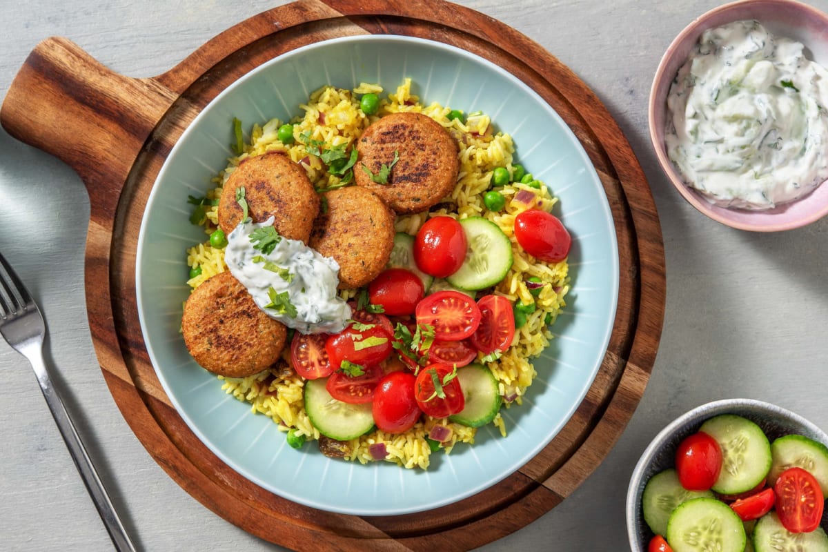 Crispy Falafel on Jewelled Pilaf