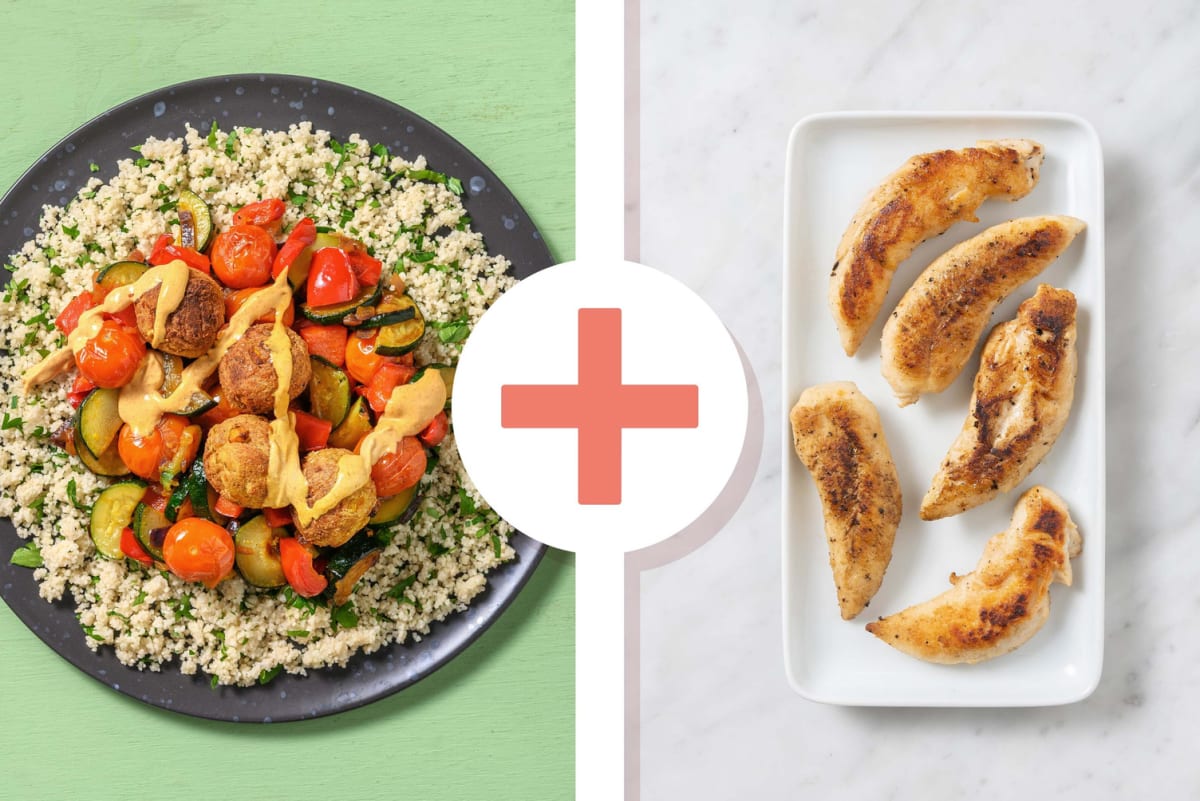 North African-Inspired Falafel, Chicken and Couscous