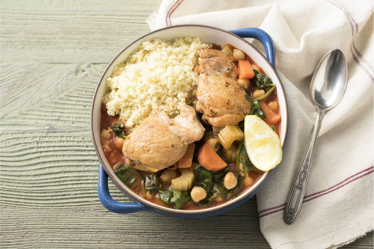 Family Chicken Tagine with Marjoram, Chickpeas and Spinach