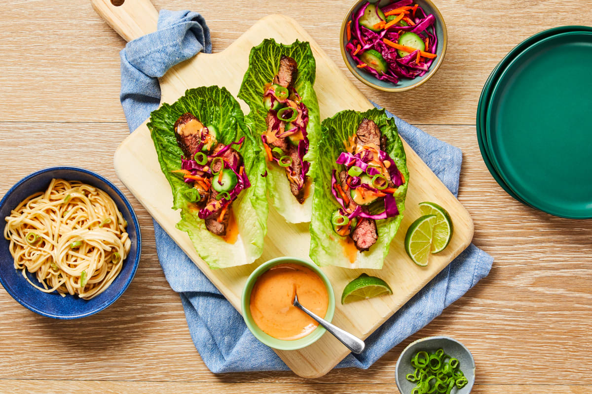 Family-Style Grilled Steak Lettuce Wraps