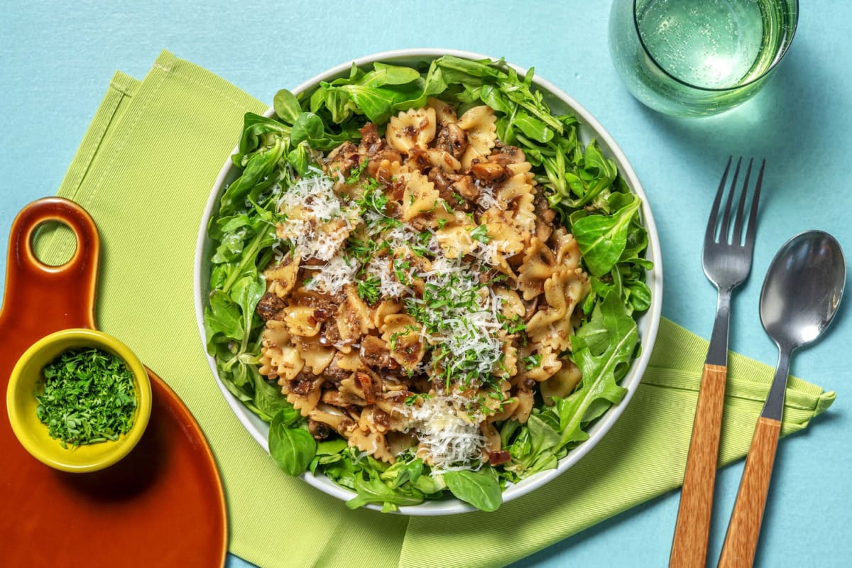 Farfalle au pesto de champignons des bois