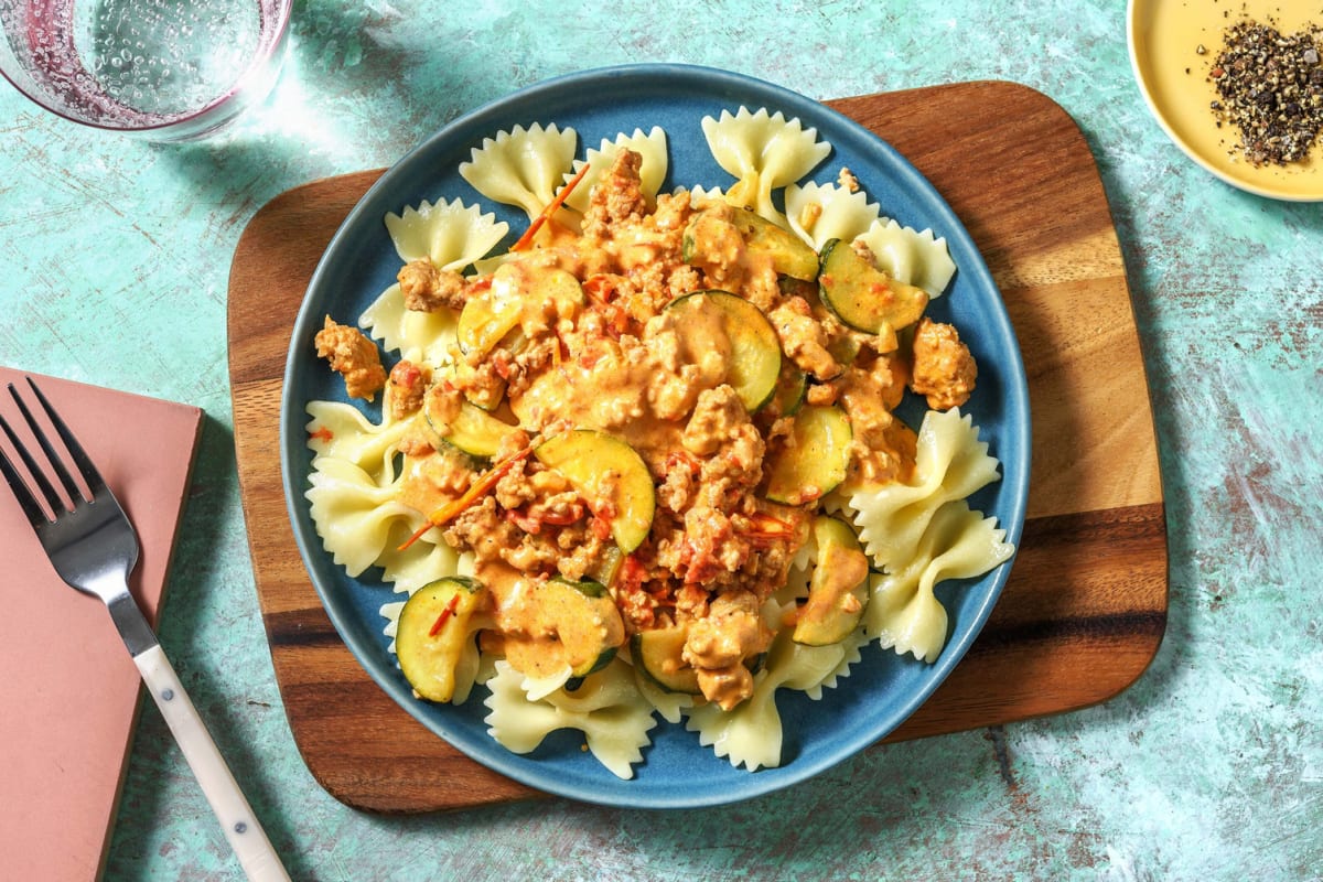 Farfalle met kipgehakt in roomsaus