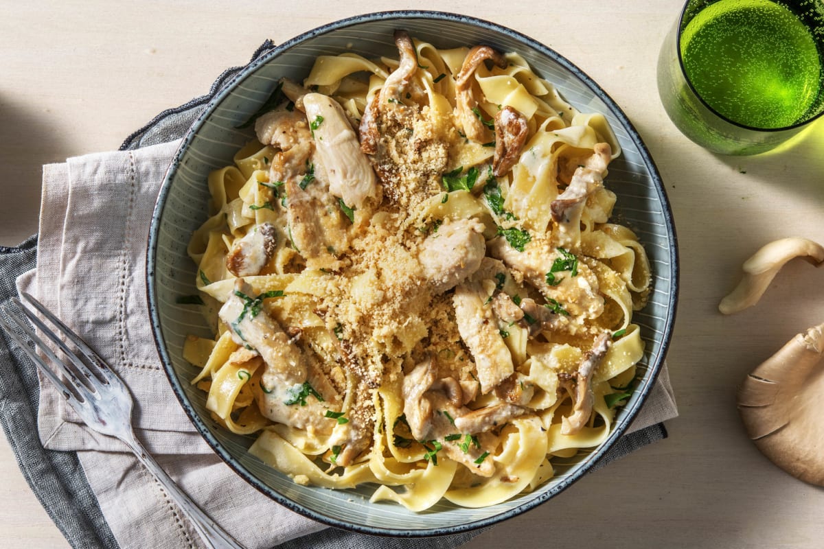 Fettuccine mit Hähnchen und Austernpilzen