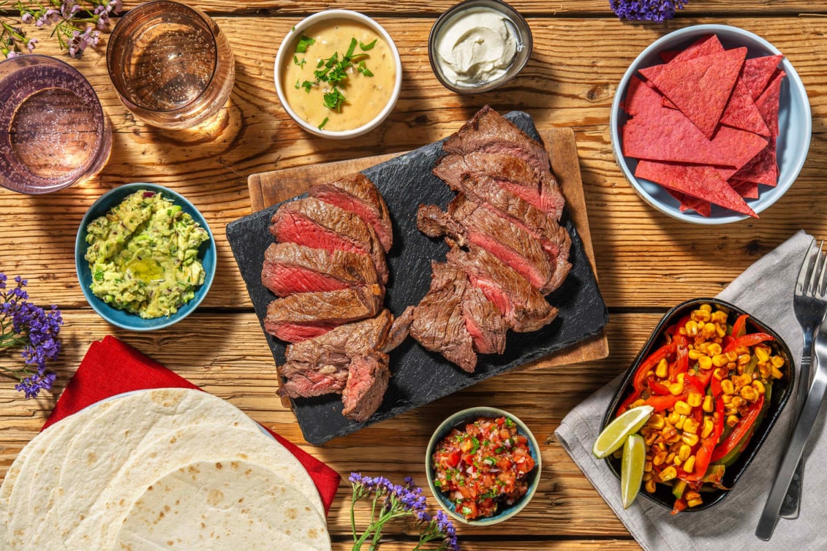 Fiesta Mexicana -  fajita's met gegrilde biefstuk, guacamole en salsa