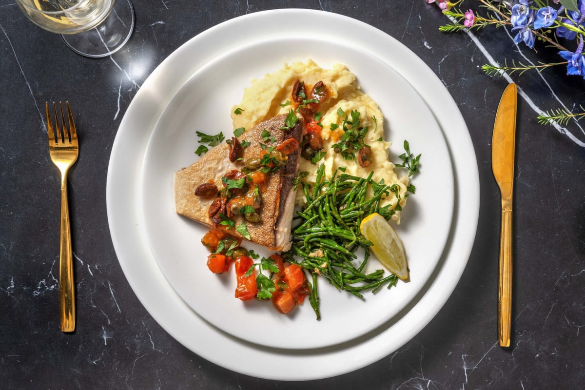 Kingfish met kappertjes en zeekraal