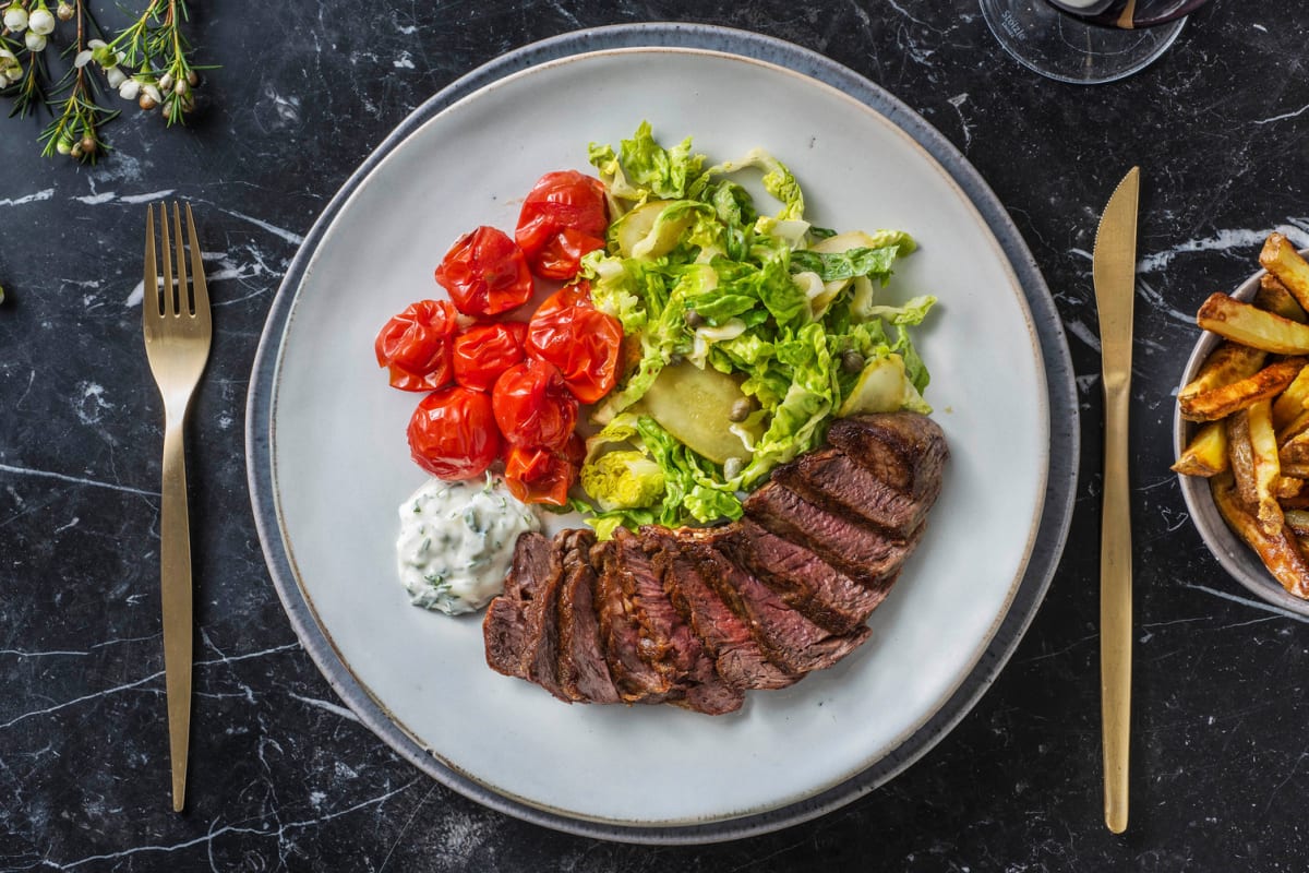 Steak-frites et mayonnaise à l'estragon
