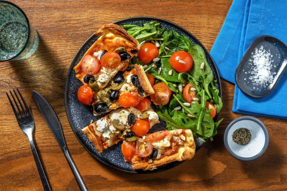 Focaccia aux tomates séchées et à la mozzarella fraîche