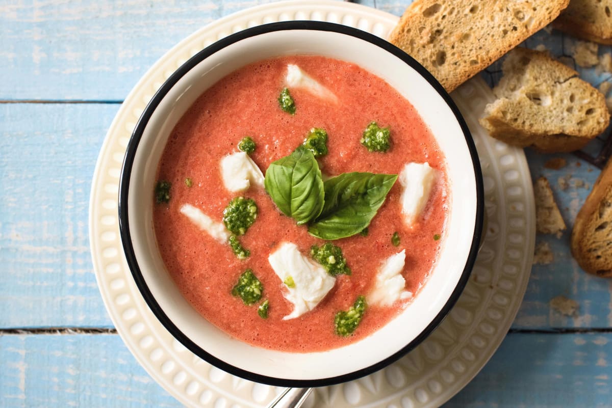 Frisch, frischer - Melonen-Gazpacho mit Basilikum-Pesto