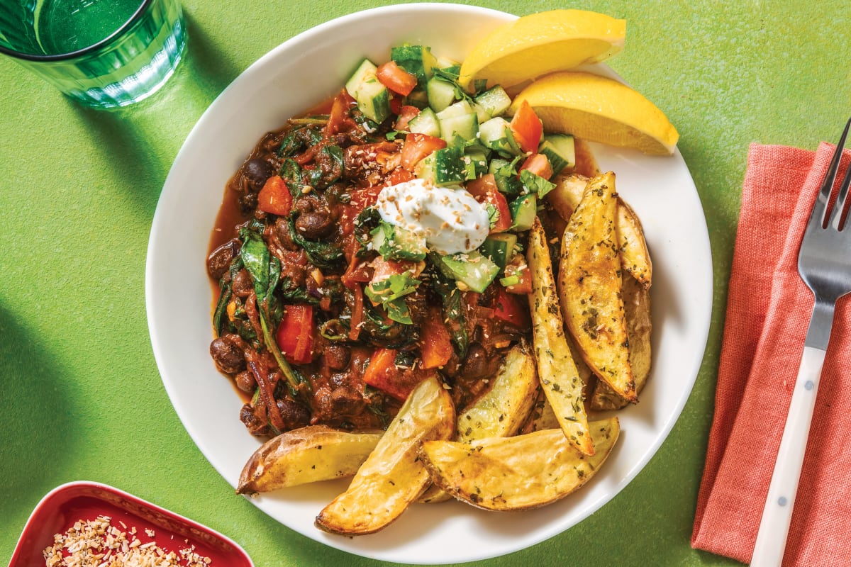 Jerk Black Bean Bowl & Spiced Wedges