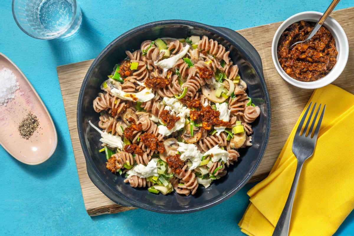 Volkoren fusilli met champignonroomsaus