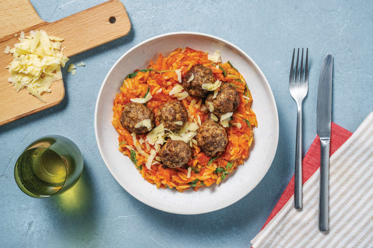 Beef Meatballs & Red Pesto Risoni