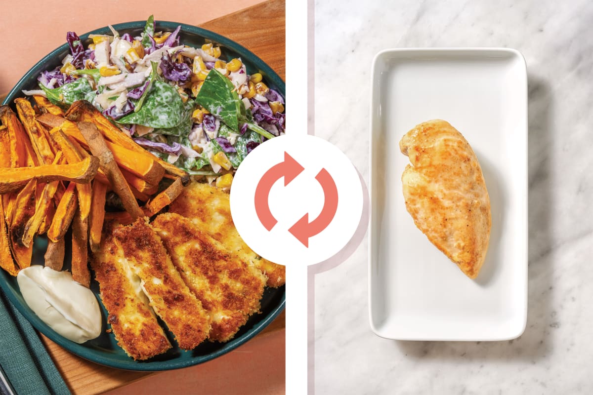 Garlicky Crumbed Chicken & Sweet Potato Fries