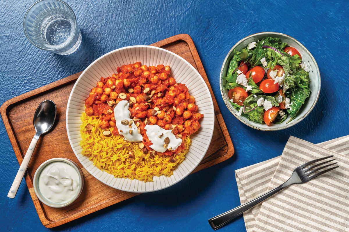 Garlicky Tomato Chickpeas & Chermoula Rice