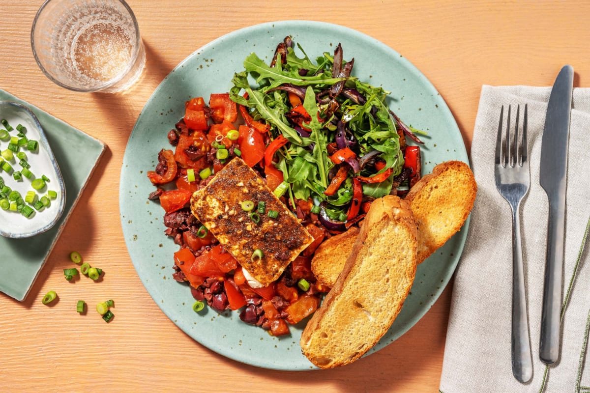 Gebackener Hirtenkäse an Tomatengemüse