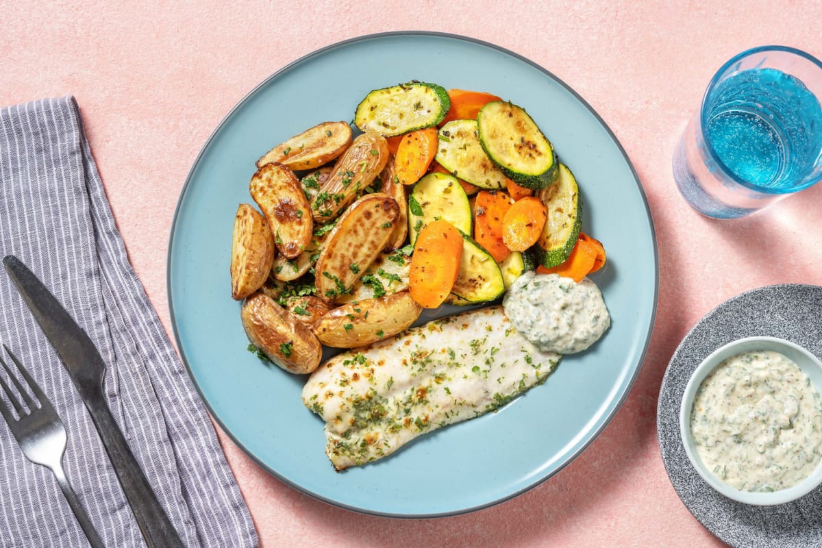 Gebackenes Seelachsfilet mit Dill-Schmand