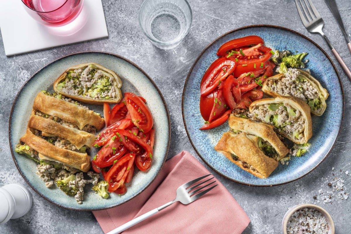 Feuilleté farci au poulet haché et brocoli