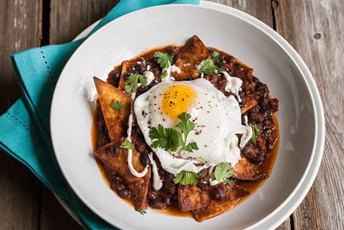 Fried Egg and Chipotle Black Bean Chilaquiles