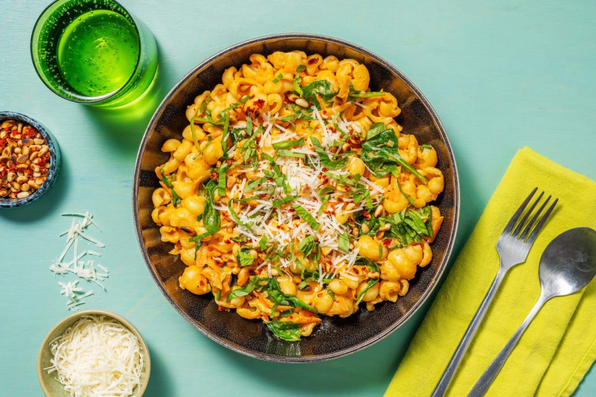 Gnocchetti in Gemüse-Frischkäse-Soße & Spinat