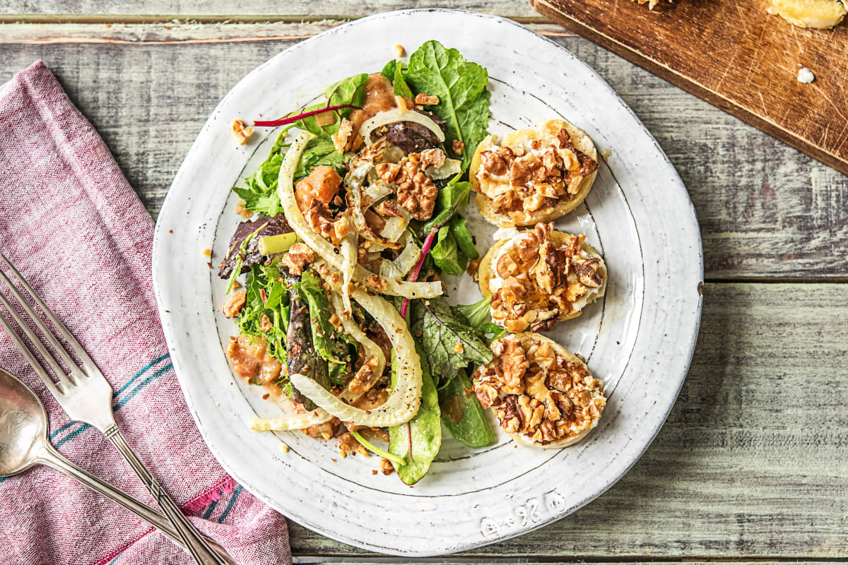 Goat Cheese, Walnut and Honey Crostini