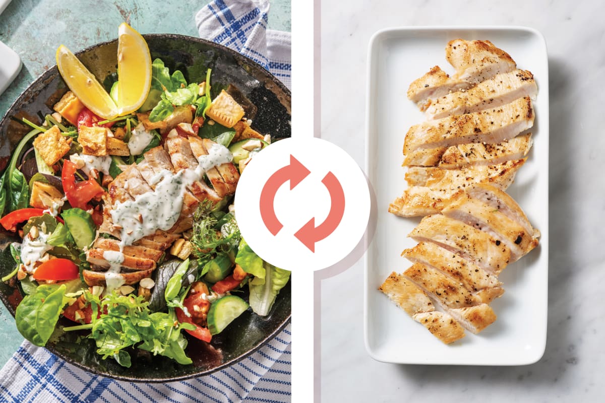 Greek-Style Chicken & Panini Crouton Salad
