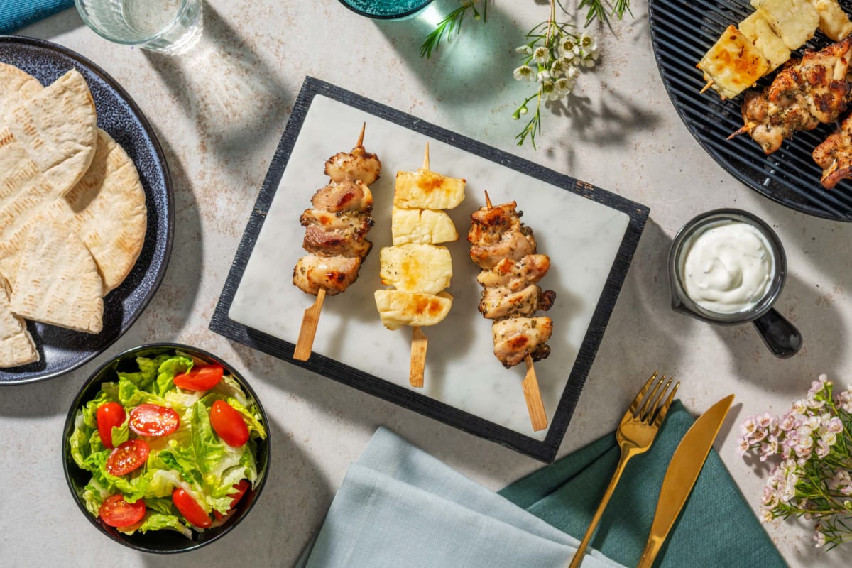 Greek Style Chicken and Halloumi BBQ Skewers