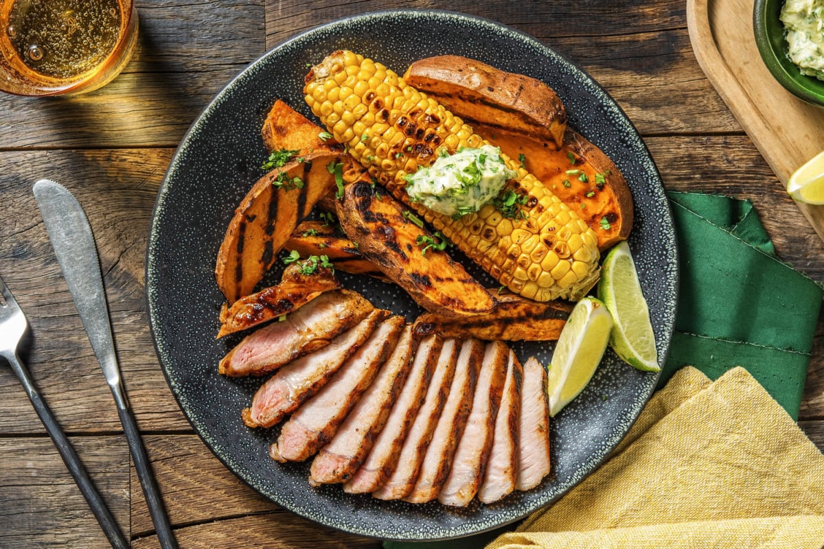 Grilled Pork Chop with Jerk BBQ Sauce