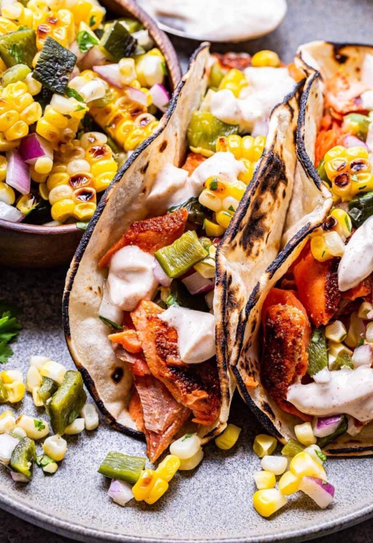 Smoky Salmon Tacos and Corn Salsa